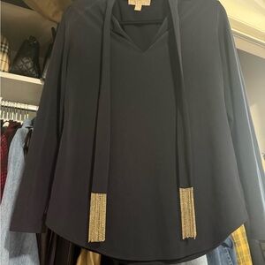 Elegant Navy Women's Top with Gold Accents